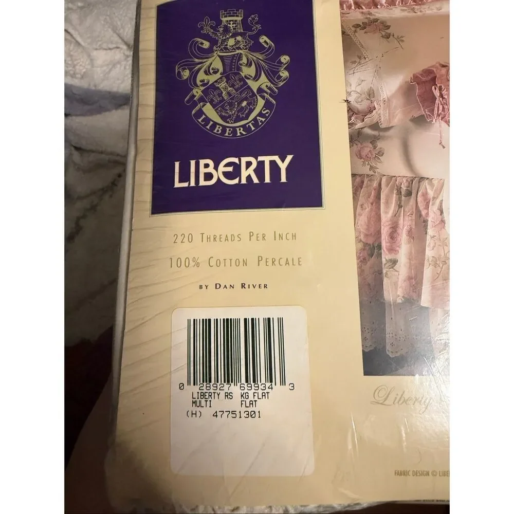 Vintage Dan River Liberty Rose Lace Trimmed King Size Flat Sheet NWT
